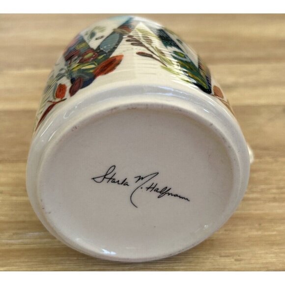 Anthropologie Starla E Halfmann Monogram Letter W Coffee Mug Cup Floral Colorful - Picture 4 of 4